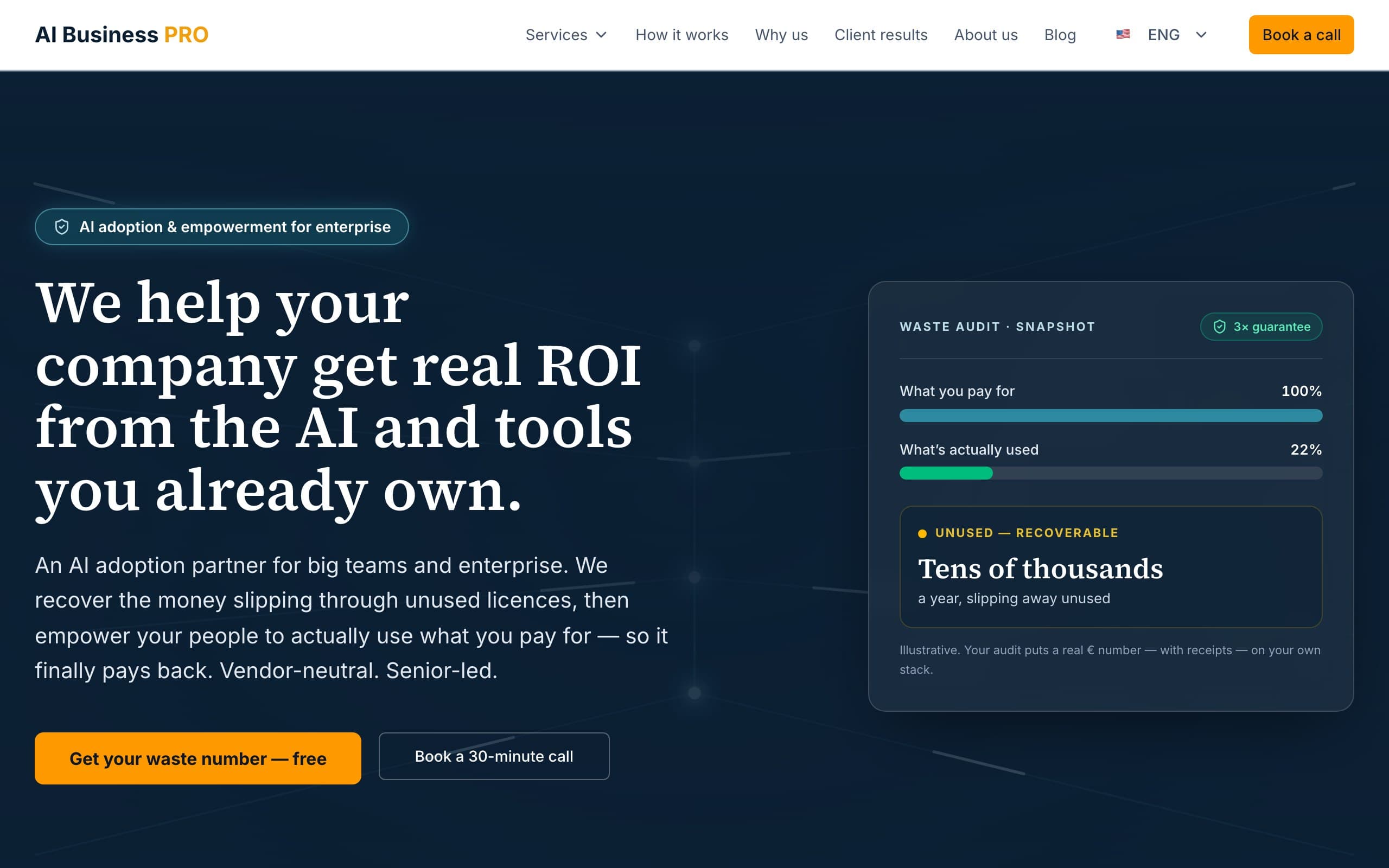 The AI Business PRO website — one of the pages Liliia designed and built herself